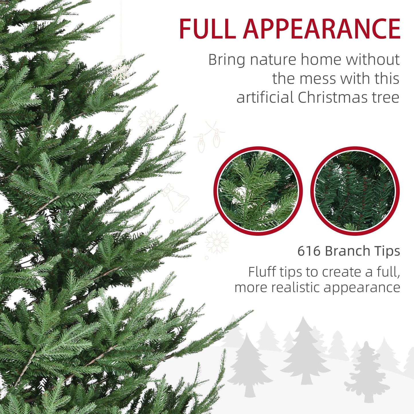 9 ft Realistic Pine Hinged Christmas Tree – 1939 Branch Tips, Steel Base, Auto Open Design for Holiday Decor 2024