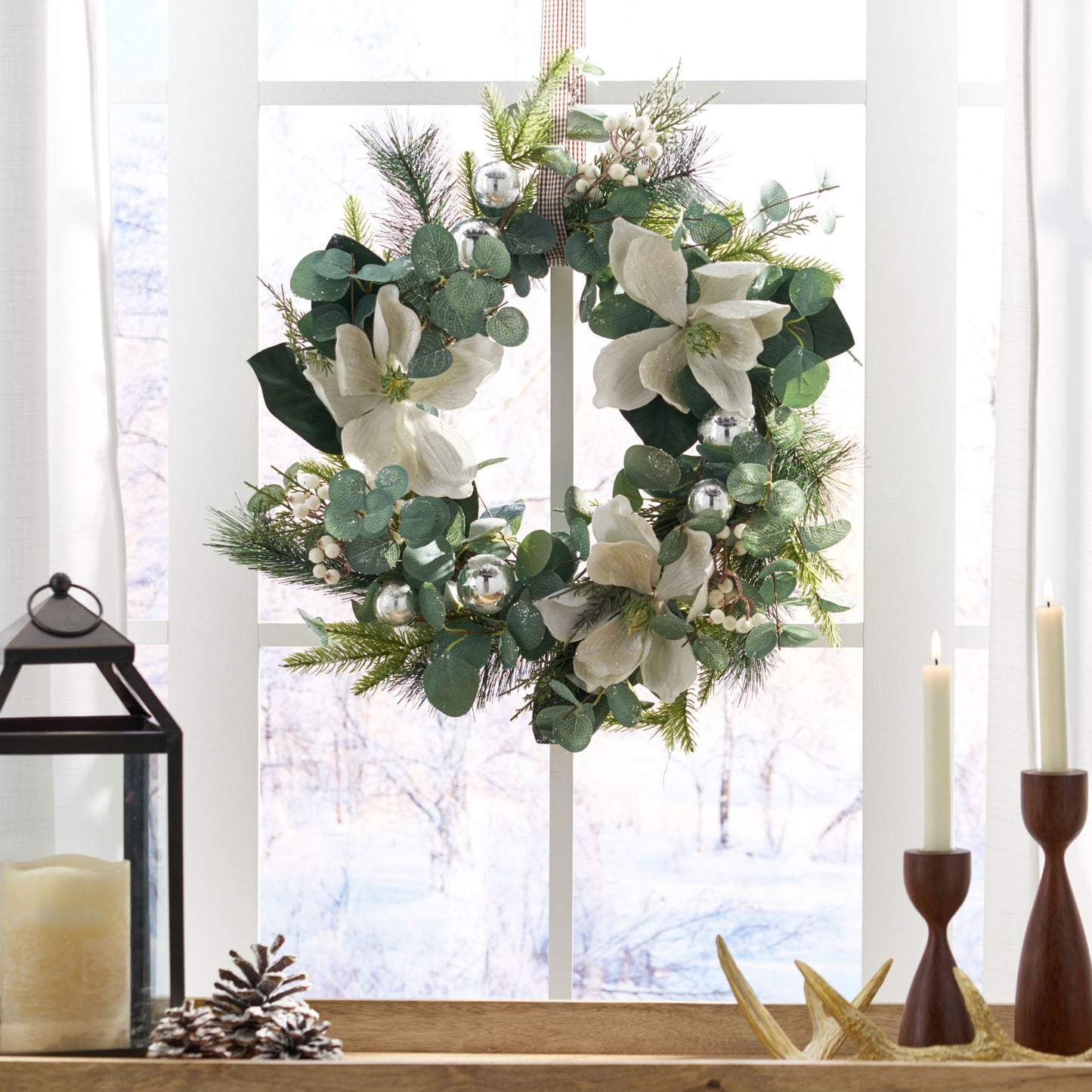 21.75-inch Magnolia Leaves Wreath – Lush Greenery for Front Door, Holiday Decor 2024