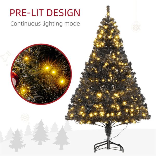 6 ft Pre-Lit Black Christmas Tree – Realistic Holiday Decor with 250 LED Lights, Perfect for Christmas 2024