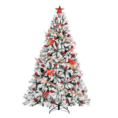 7.5 ft Pre-Lit Green Flocked Christmas Tree with 1450 Branches and Warm LED Lights - Perfect Holiday Decor for Christmas 2024