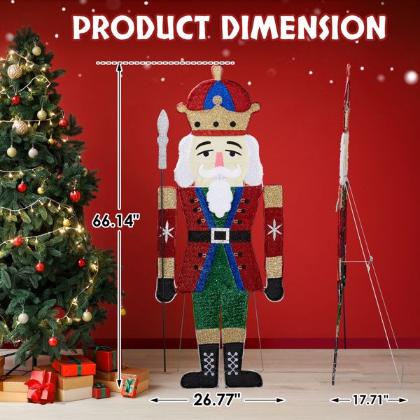 Lighted Nutcracker Soldier Decoration – 66-inch Pre-lit with 162 LED Warm White Lights, Indoor/Outdoor Holiday Decor 2024