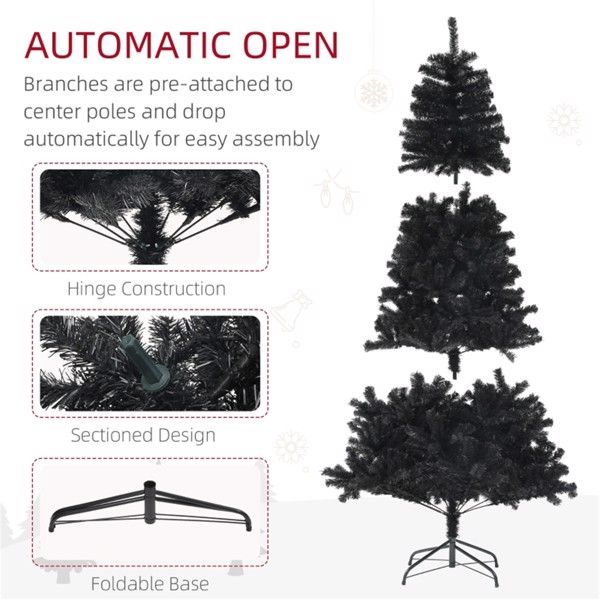 7.5 ft Black Christmas Tree – Realistic Holiday Decor for Indoor Use, Perfect for Halloween & Christmas 2024