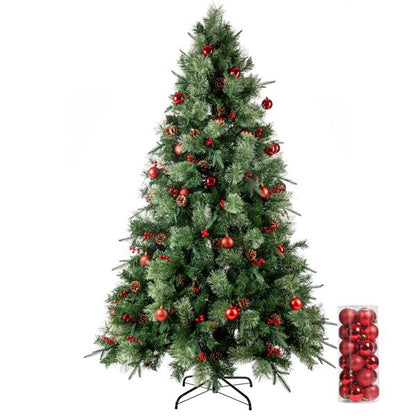 7.5ft Pre-Lit Flocked Christmas Tree with 450 LED Lights, 1500 Branch Tips, Pine Cones & Berries - Elegant Holiday Decor