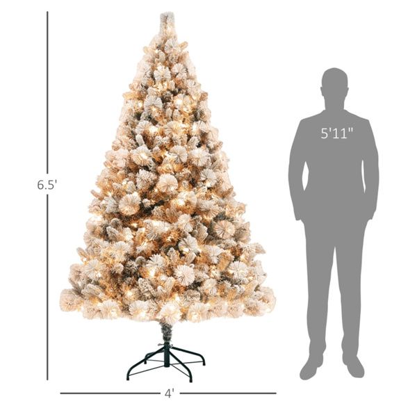 6.5 ft Pre-Lit Snow-Flocked Christmas Tree – Realistic Holiday Decor with Warm White Lights, Perfect for Home Christmas 2024