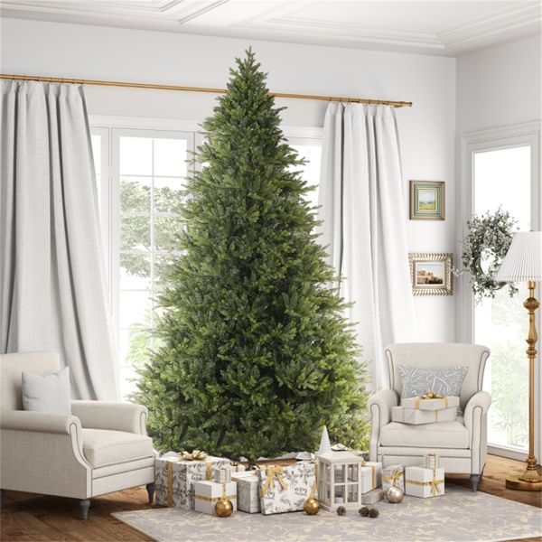 12ft Realistic Green Christmas Tree – Hinged Design with 8410 Tips, Perfect Indoor Holiday Decor for Christmas 2024