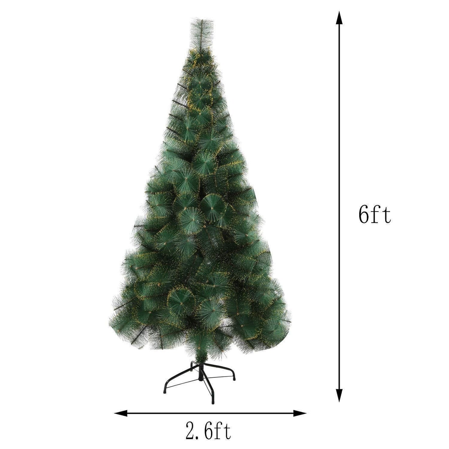 6 ft Classic Pine Needle Christmas Tree – Realistic Green Design with Golden Accents, Ideal Holiday Decor for Home & Office 2024