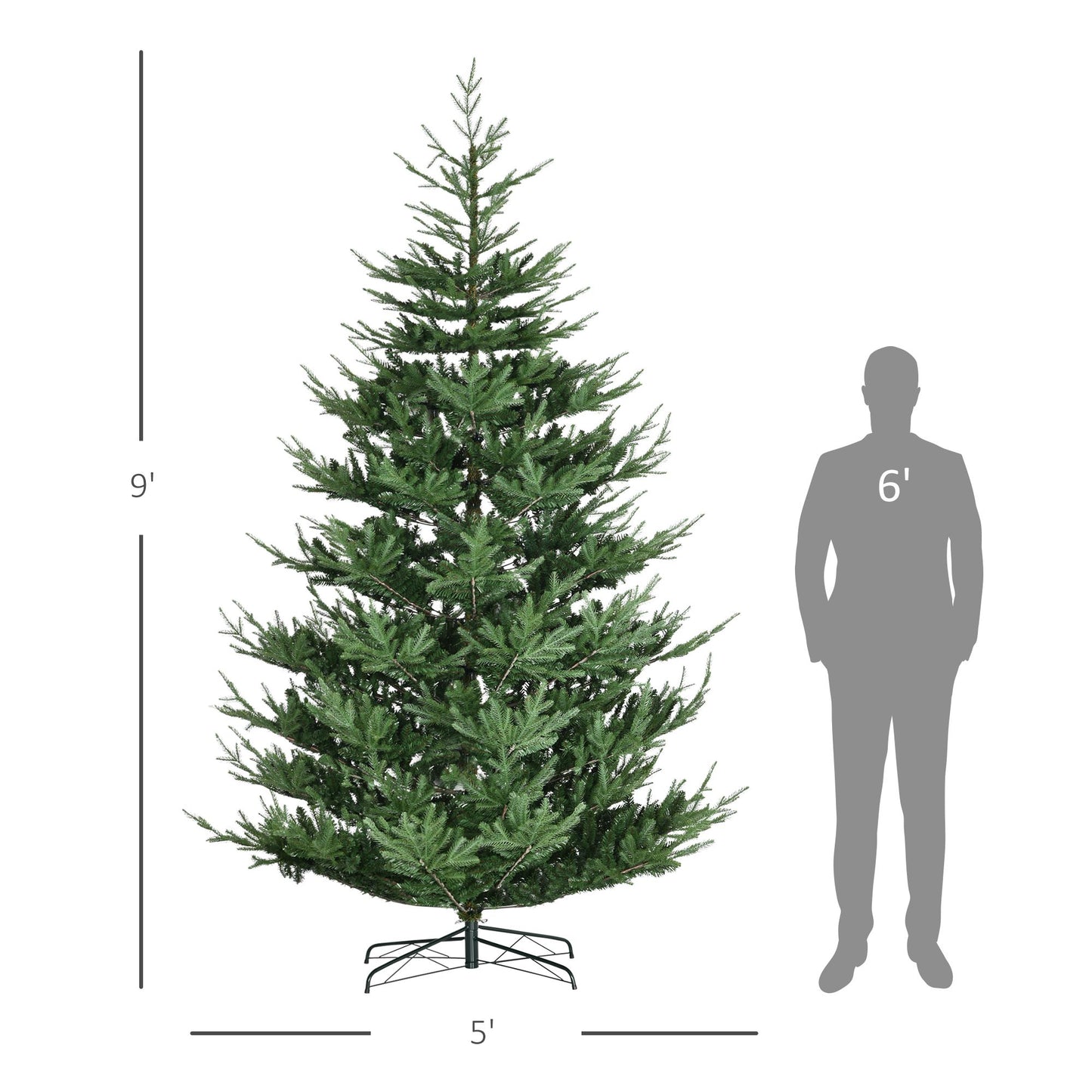 9 ft Realistic Pine Hinged Christmas Tree – Auto Open Design with 1939 Branches, Perfect Holiday Decor for Christmas 2024