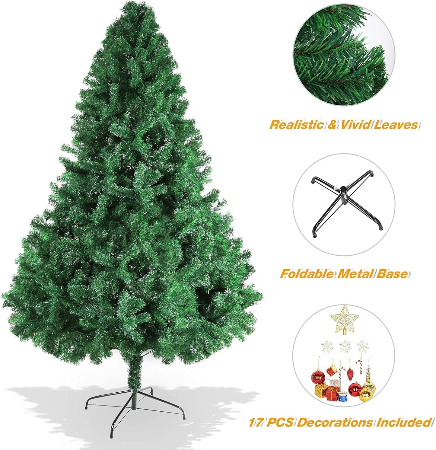 7 ft Upgraded Green Metal Christmas Tree – Realistic Holiday Decor with Decorative Gifts, Perfect for Christmas 2024