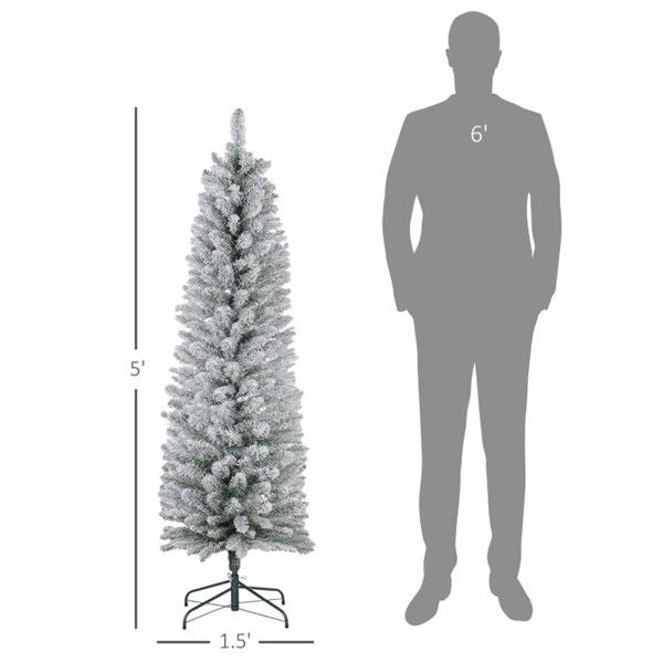 5ft Slim Snow-Flocked Christmas Tree – Realistic Indoor Holiday Decor for Small Spaces, Perfect for Christmas 2024