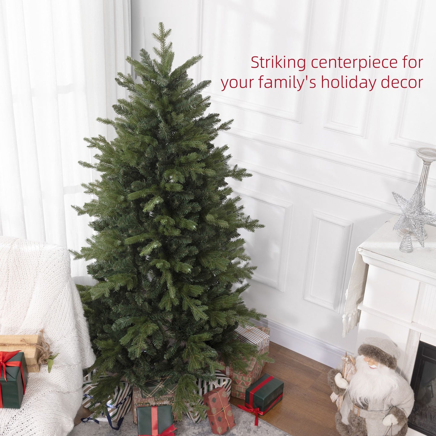 6ft Realistic Artificial Christmas Tree – Full Shape with 1821 Tips, Easy Assembly Hinged Design for Home & Office Holiday Decor 2024