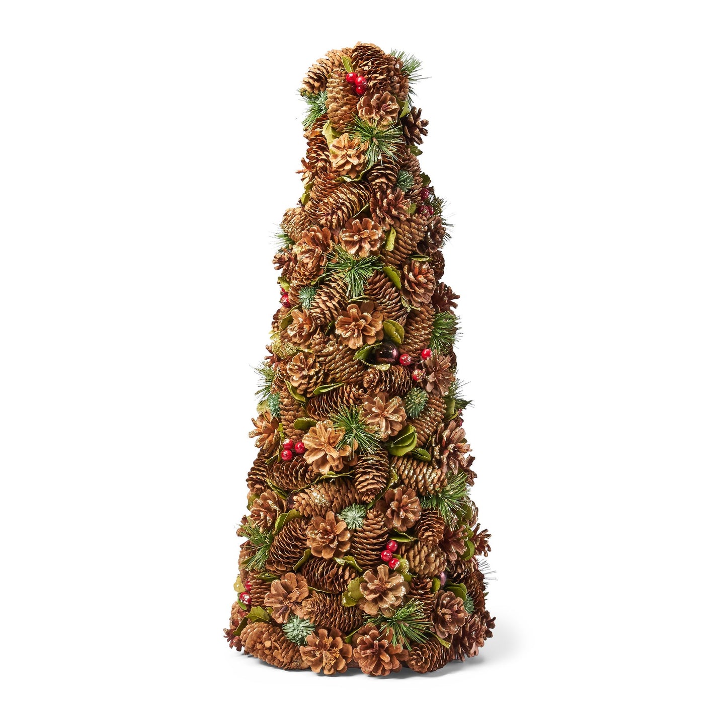 Pine Cone Christmas Tabletop Tree - Festive Holiday Decor with Red Ornaments, 26.5" Tall for Christmas 2024