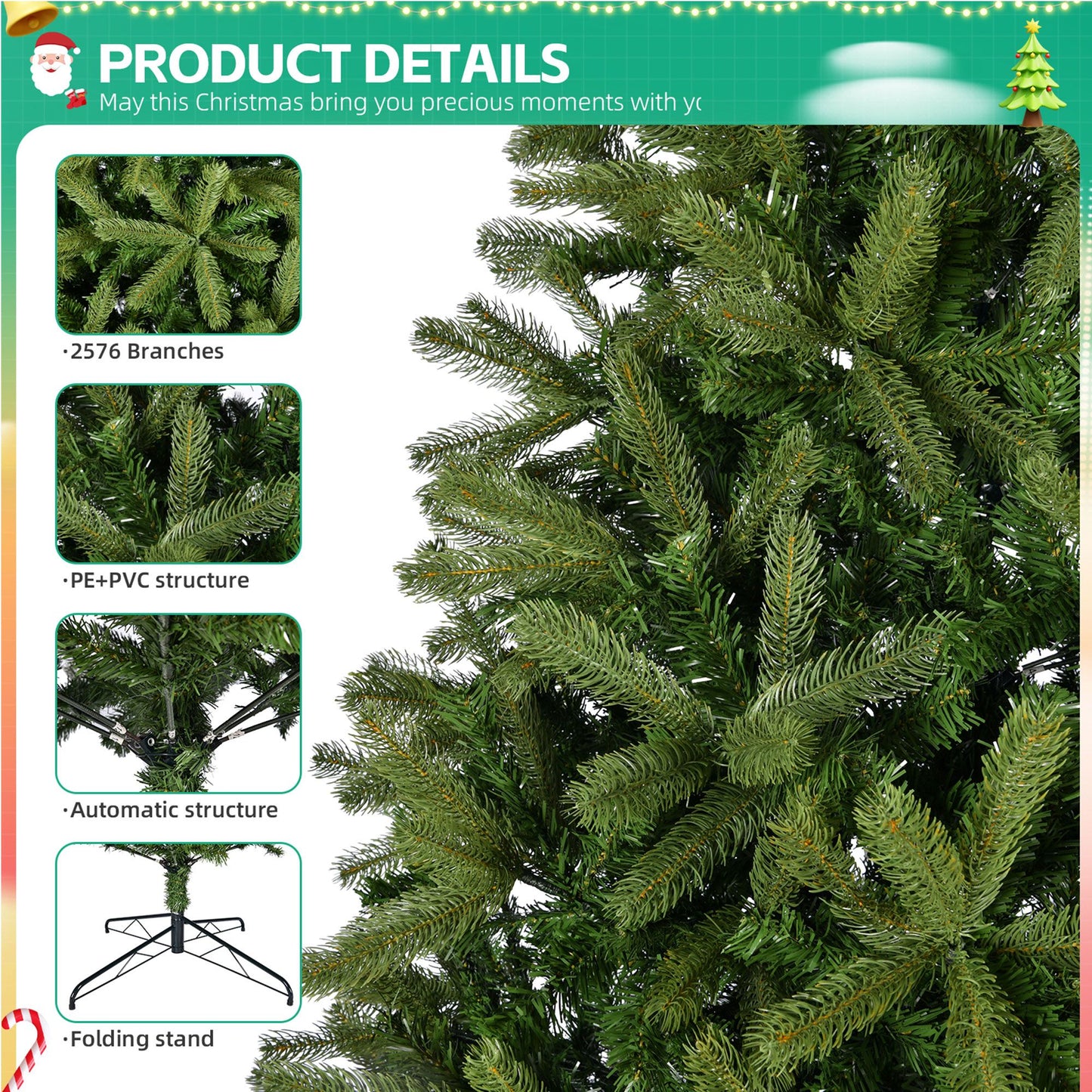 9Ft Lifelike Artificial Christmas Tree - 2576 Branch Tips, Easy-Assembly Premium Spruce, Festive Holiday Decor for Home & Office