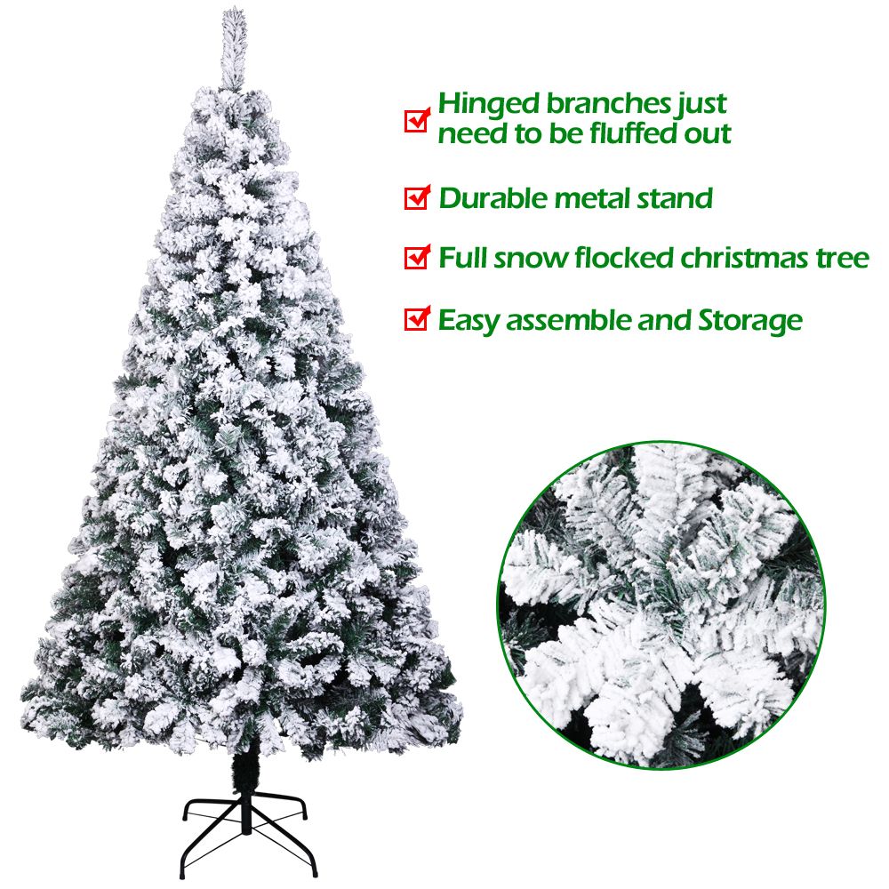 6FT Realistic Snow-Flocked Christmas Tree with 750 Branches - Perfect Holiday Decor for Christmas 2024