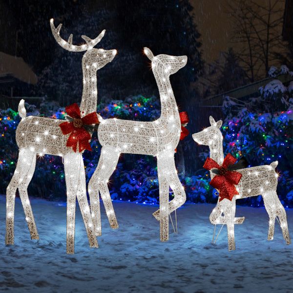 3-Piece LED Lighted Reindeer Family Set – Weatherproof Christmas Decor for Indoor/Outdoor Use, Holiday Cheer 2024