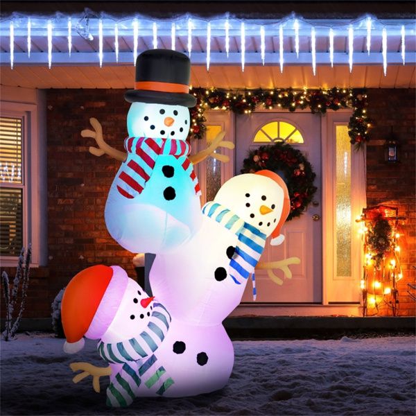 Inflatable Christmas Snowman Decoration - 70.9" Stacked Design with LED Lights, Outdoor Safe, Holiday Decor 2024