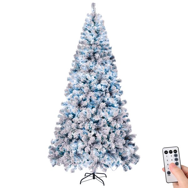 8 FT Snow-Flocked Pre-Lit Christmas Tree with 500 LED Lights & Remote Control – Perfect Holiday Decor for Home & Office 2024