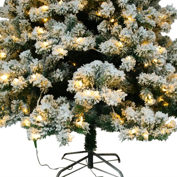 6ft Snow-Flocked Christmas Tree with 1202 Branches and Tied Lights – Perfect Holiday Decor for Christmas 2024