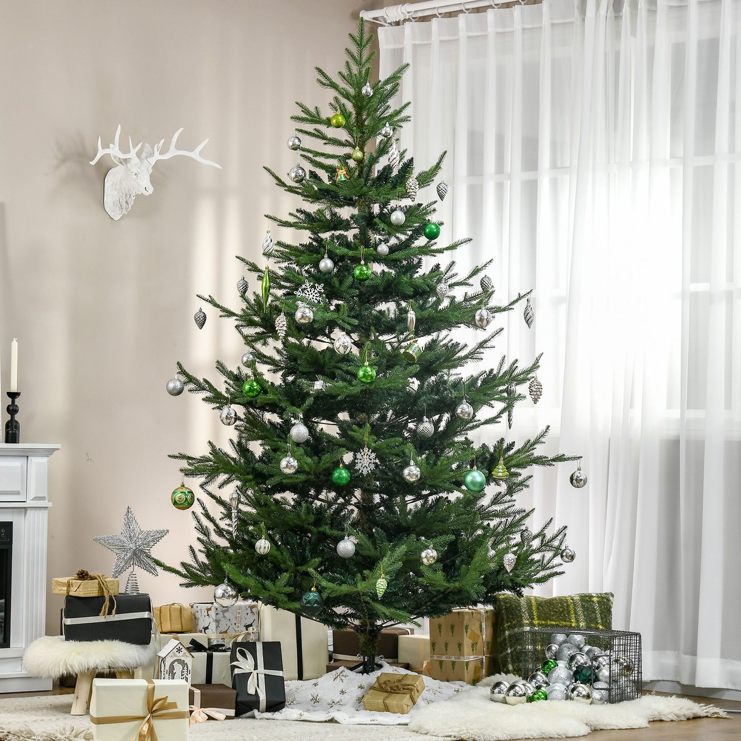 7.5 ft Realistic Pine Hinged Christmas Tree - Flame-Retardant Design for Home Holiday Decor 2024