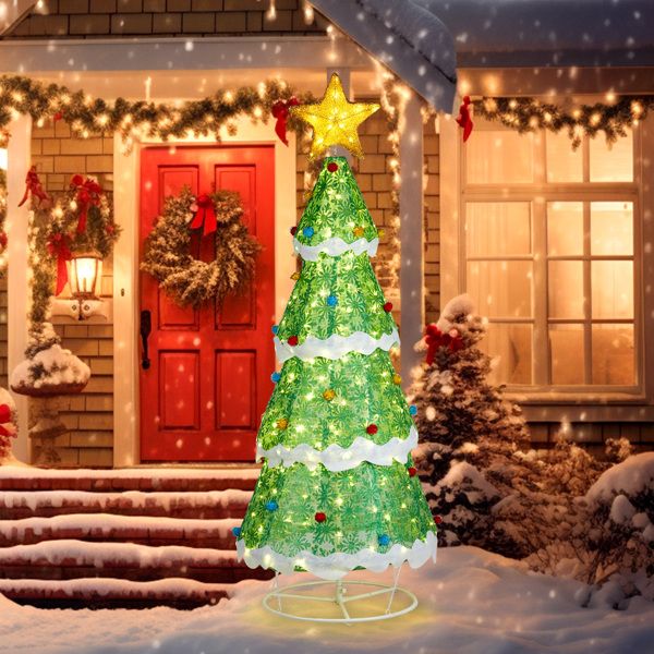 6FT Pre-Lit Christmas Tree with 200 Warm White LED Lights – Weather-Resistant Holiday Decor for Indoor & Outdoor Use 2024