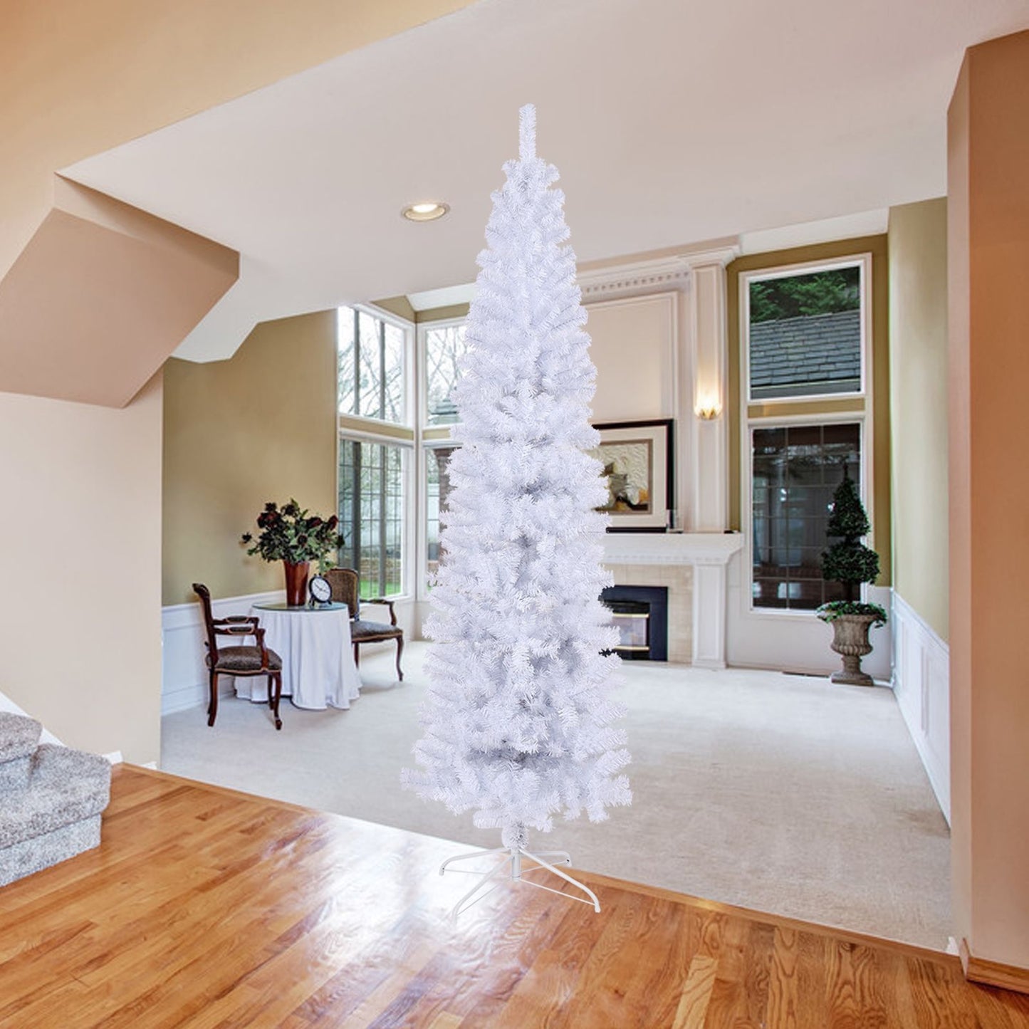 7.5 ft Slim White Pencil Christmas Tree – Space-Saving Design with 1000 Tips, Ideal Holiday Decor for Small Spaces 2024