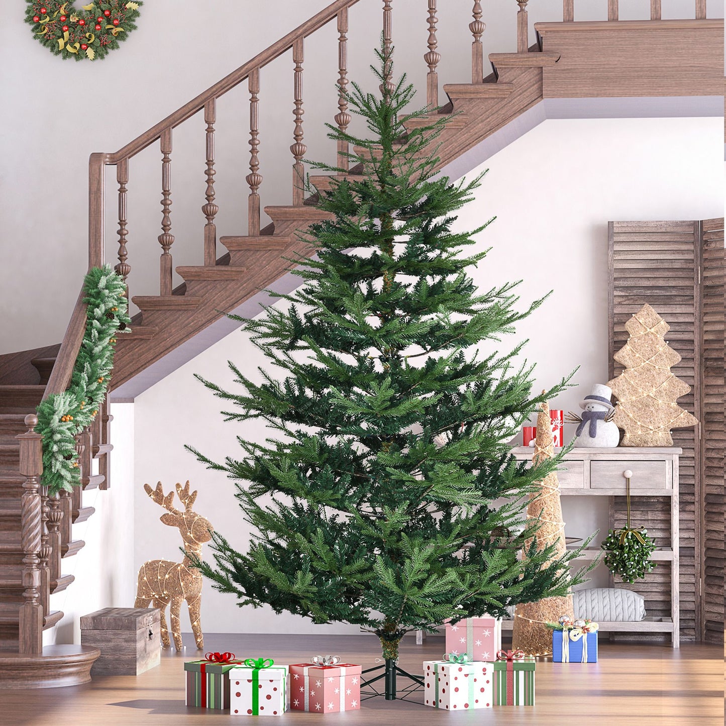 7.5 ft Realistic Pine Hinged Christmas Tree - Flame-Retardant Design for Home Holiday Decor 2024