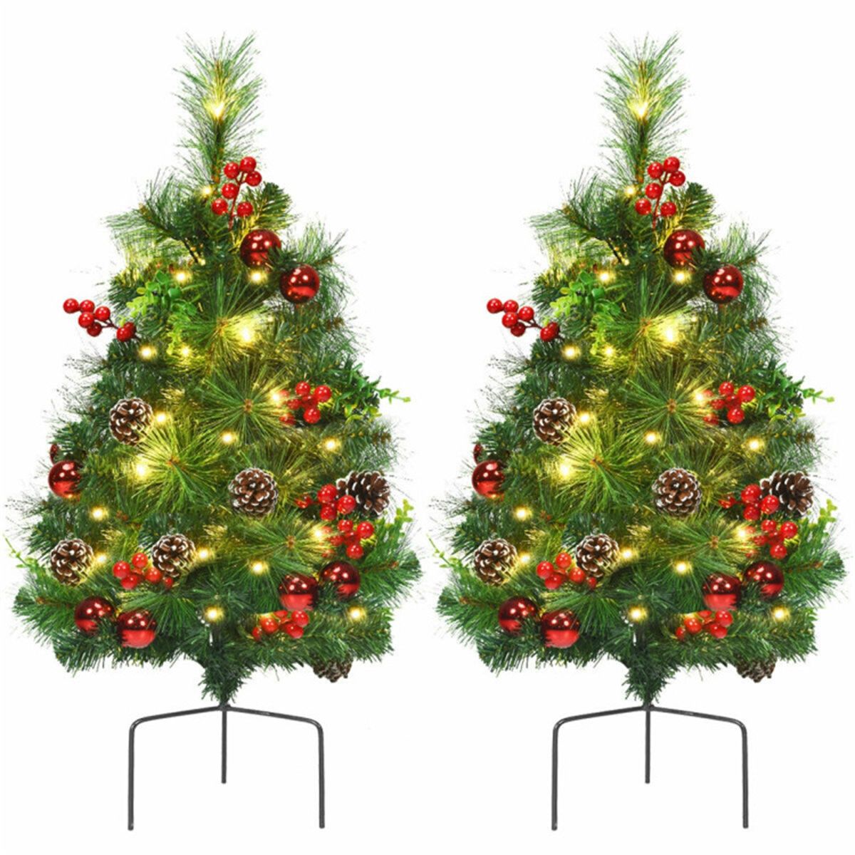 2 ft Pre-Lit Mini Christmas Trees with LED Lights – Realistic Pine Decor with Pinecones & Red Balls, Perfect for Holiday 2024