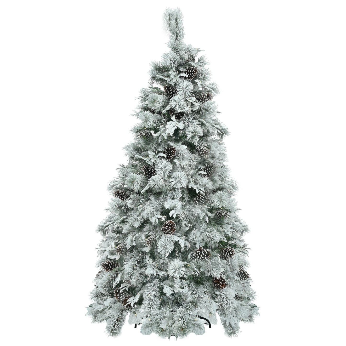 6FT Pre-Lit Snow-Flocked Christmas Tree with Pine Cones – Lush Holiday Decor with 250 Multi-Color LED Lights, Perfect for Home & Office 2024