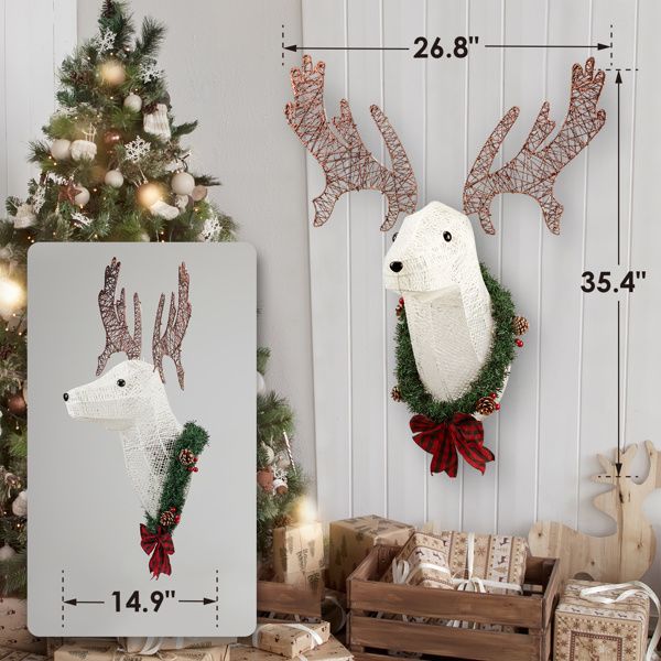 Lighted 39-inch 3D Reindeer Wall Decor – Pre-lit Warm White for Indoor/Outdoor Use, Festive Christmas Decor 2024