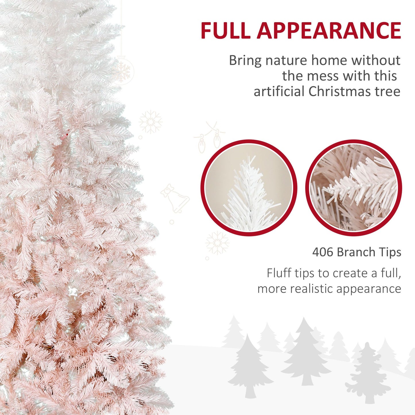 6 ft Slim Pink and White Unlit Pencil Fir Christmas Tree – Realistic Branches, Perfect for Small Spaces, Holiday Decor 2024