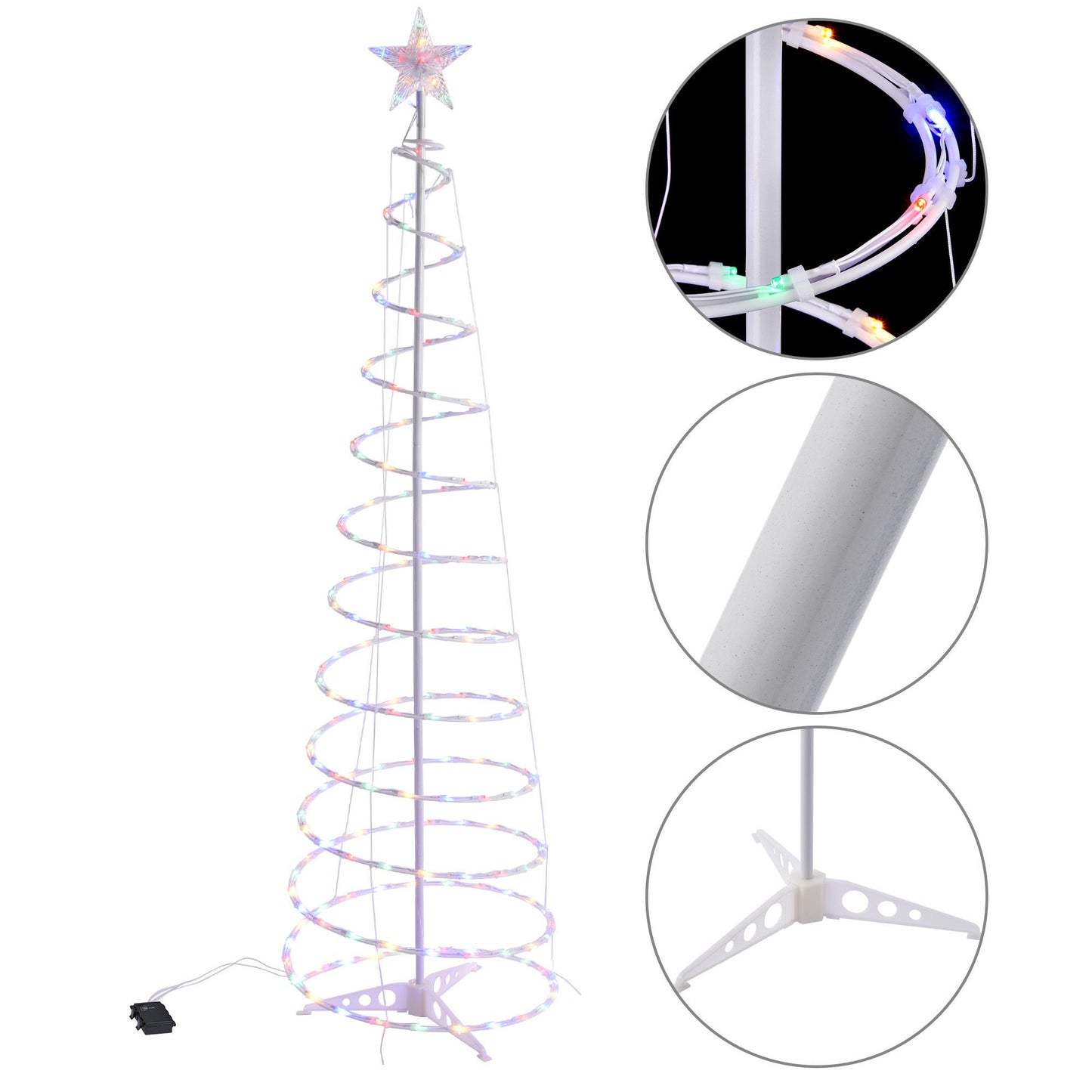 6FT Battery-Powered LED Spiral Christmas Tree Set – Colorful RGBY Lights for Festive Home & Outdoor Decor 2024