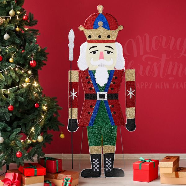 Lighted Nutcracker Soldier Decoration – 66-inch Pre-lit with 162 LED Warm White Lights, Indoor/Outdoor Holiday Decor 2024