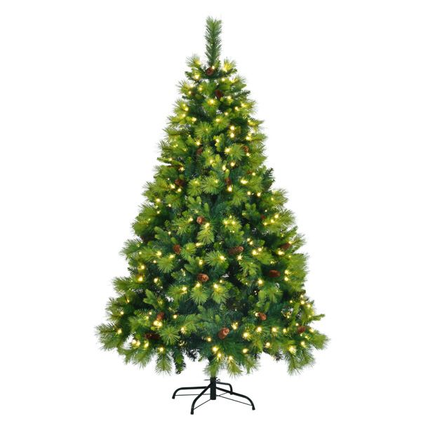 6FT Pre-Lit Green Christmas Tree Set with Garland & Wreath, Artificial Pine with Pine Cones, Hinged Holiday Decor for Home & Office 2024