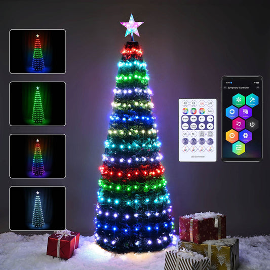 6 ft Pre-Lit Christmas Tree with RGB LED Lights – Colorful Holiday Decor for Home & Office, Perfect for Christmas 2024