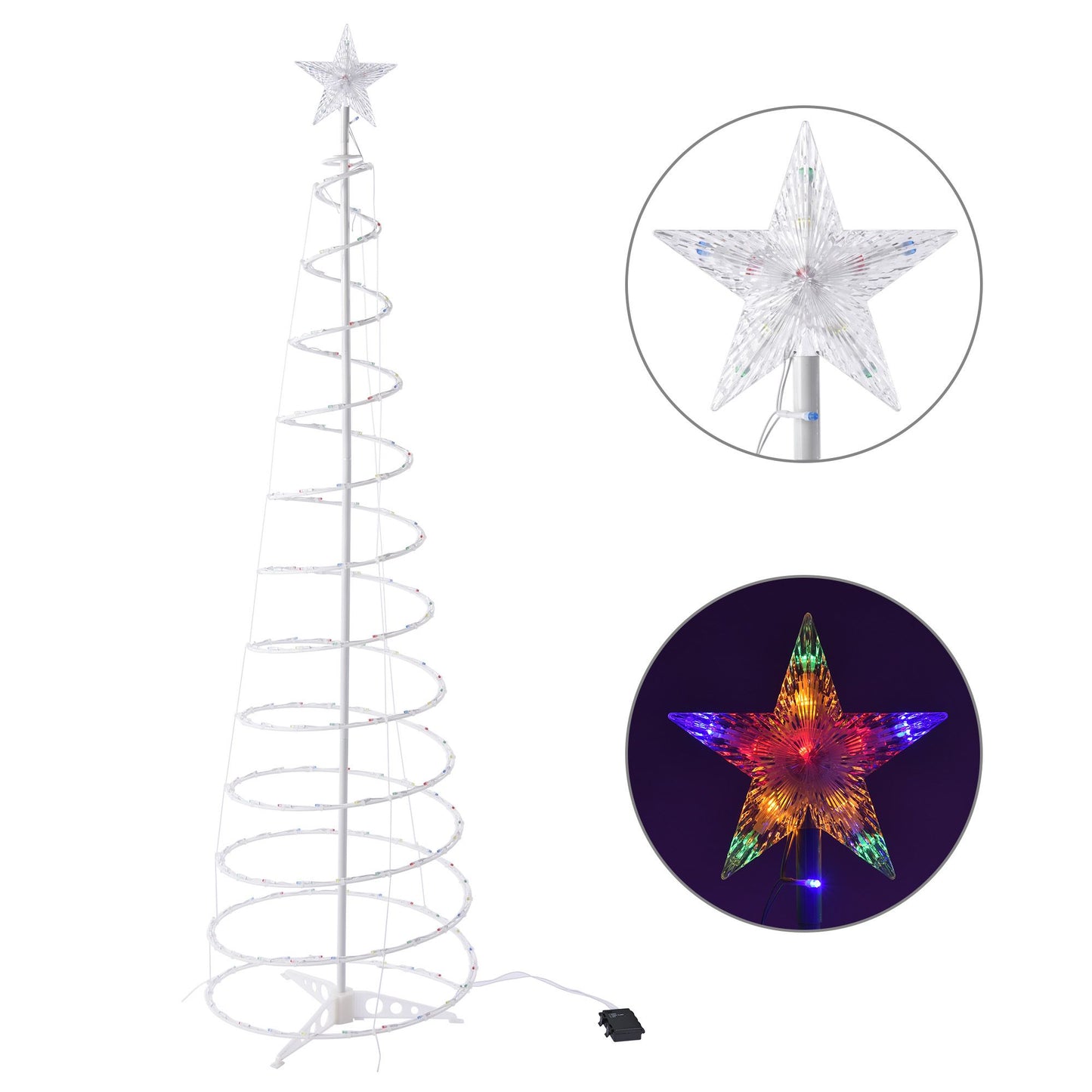 6FT Battery-Powered LED Spiral Christmas Tree Set – Colorful RGBY Lights for Festive Home & Outdoor Decor 2024