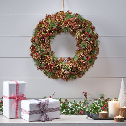 Natural Pine Cone Christmas Wreath – 18.5-inch Glitter Decor for Front Door, Holiday Decor 2024