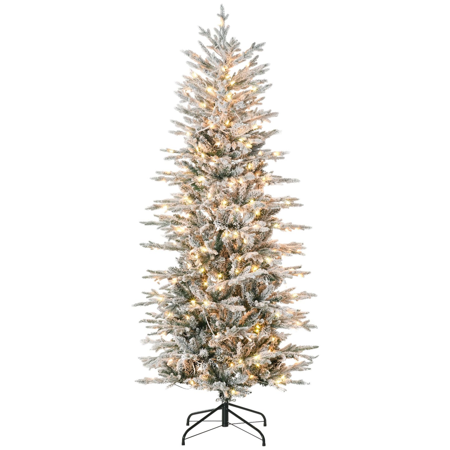 6ft Pre-Lit Snow Flocked Christmas Tree – 636 Branches, 250 Warm Yellow Lights, Auto Open Design for Holiday Decor 2024