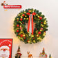 Pre-lit 24-inch Christmas Wreath - Battery-Powered with Warm LED Lights & DIY Ornaments, Perfect for Front Door, Holiday Decor 2024