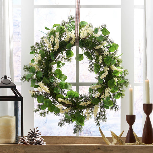 “25.5-inch Eucalyptus & Pine Needle Wreath – Rustic Leaves & Berries for Home Decor, Christmas 2024”