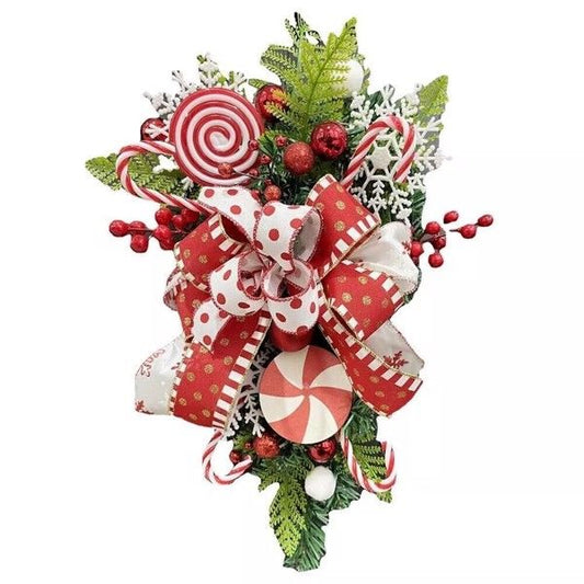 19.7-inch Christmas Teardrop Wreath – Festive Red with Candy Decorations & Berry Clusters, Ideal for Front Door, Holiday Decor 2024