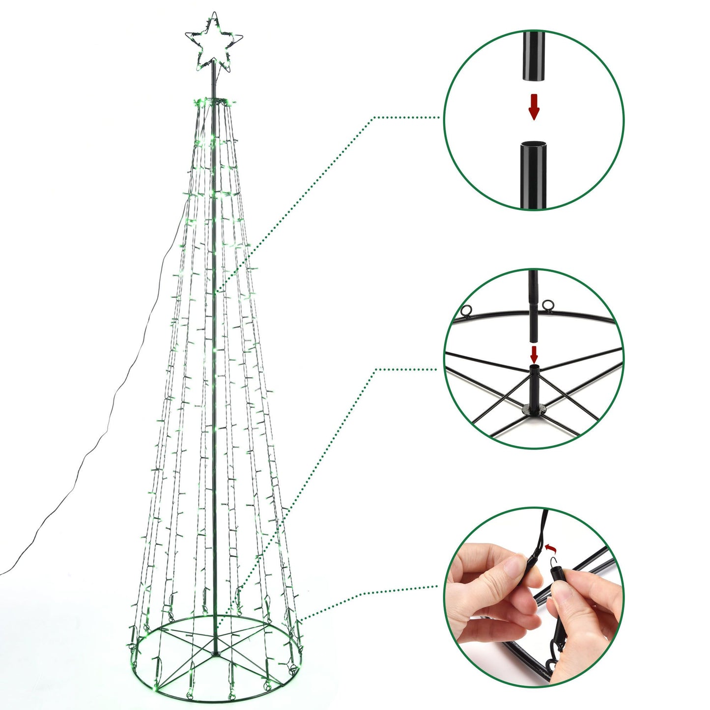 5 ft Lighted Cone Christmas Tree with 240 LED Lights & Bluetooth Control for Holiday Decor 2024