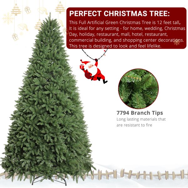 12ft PVC Christmas Tree with 7794 Tips - Automatic Structure, Durable Green Holiday Decor for 2024