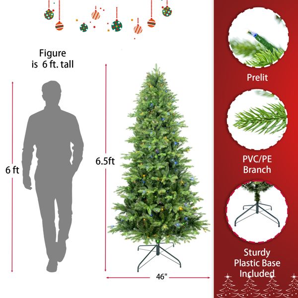 6.5 ft Pre-Lit Evergreen Christmas Tree with 450 Bi-Colour LED Lights – Durable Holiday Decor for Home & Office 2024