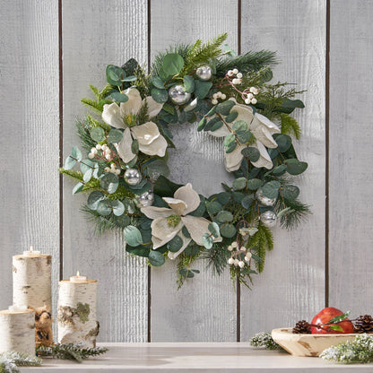 21.75-inch Magnolia Leaves Wreath – Lush Greenery for Front Door, Holiday Decor 2024