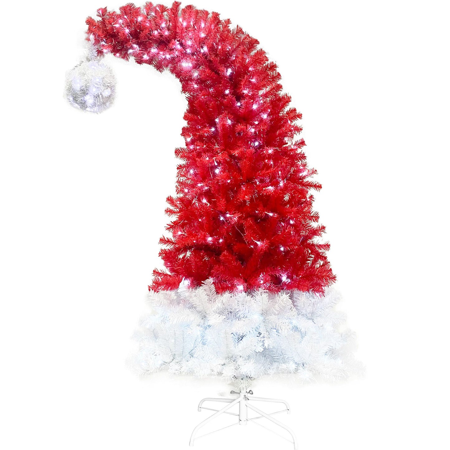 Fraser Fir 6ft Artificial Christmas Tree with 300 LED Lights - Bendable Santa Hat Top, 1,250 Lush Tips, Perfect Indoor Holiday Decoration