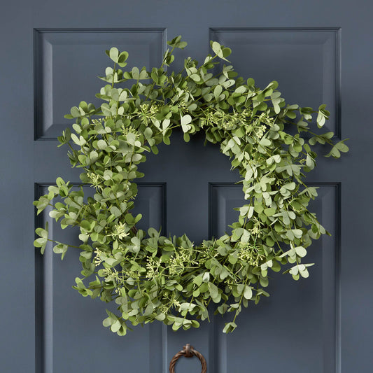 27-Inch OXALIS CORNICULATA Wreath – Elegant Floral Design for Front Door, Holiday Decor 2024