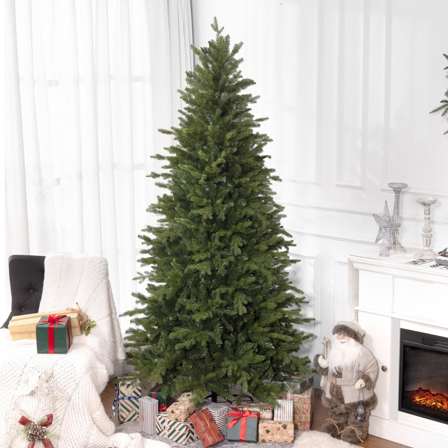 7 ft Realistic Artificial Christmas Tree with 2445 Tips – Easy Assembly Hinged Design, Perfect Holiday Decor for Home & Office 2024