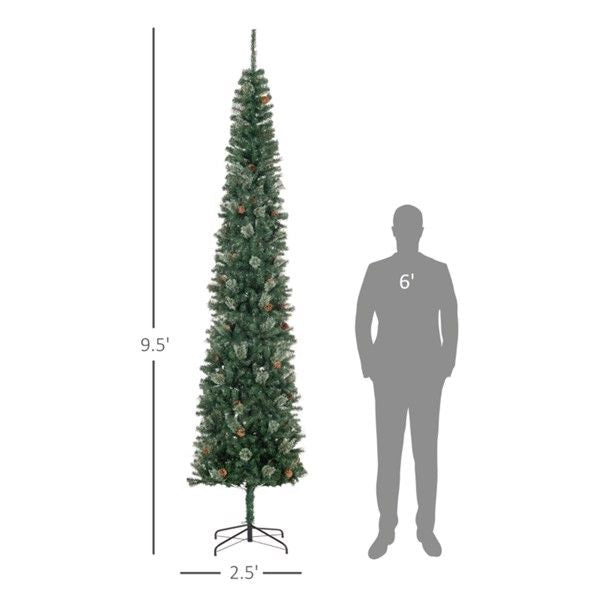 9.5 ft Slim Pencil Christmas Tree with Pinecones - Realistic Holiday Decor for Small Spaces, Perfect for Christmas 2024