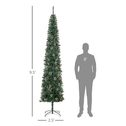 9.5 ft Slim Pencil Christmas Tree with Pinecones - Realistic Holiday Decor for Small Spaces, Perfect for Christmas 2024