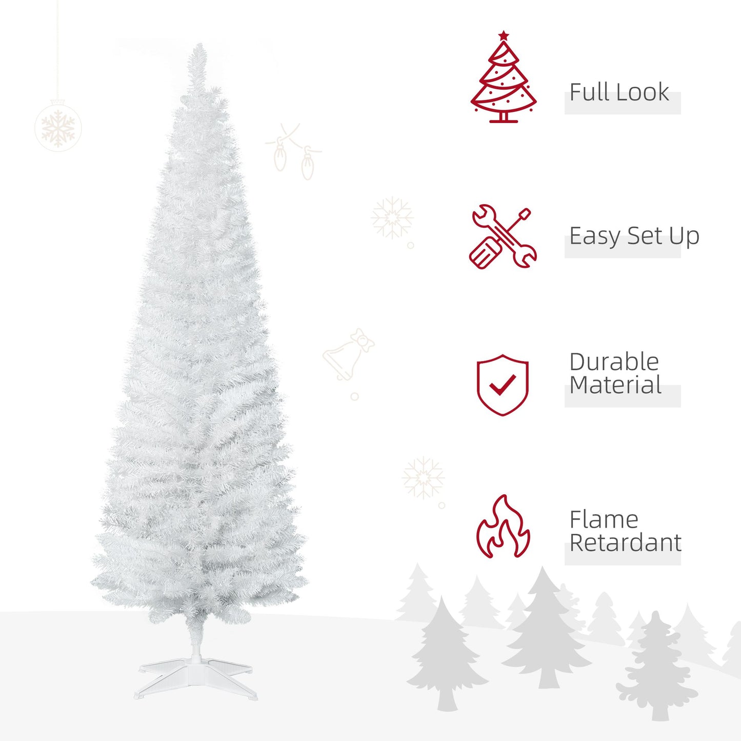 6' Slim Artificial Christmas Tree – Realistic White Pencil Design with 390 Branch Tips, Perfect for Holiday Decor 2024