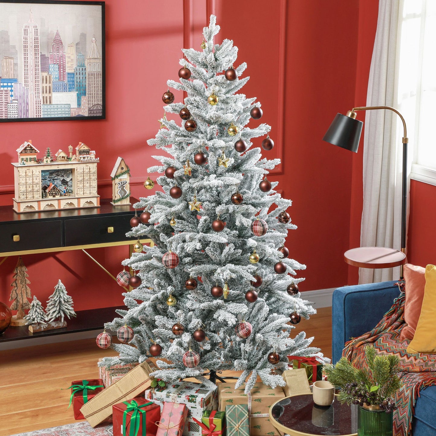 6ft Snow Flocked Christmas Tree - Realistic Artificial Decor with 994 Tips, Easy Assembly for Home & Office Holidays 2024